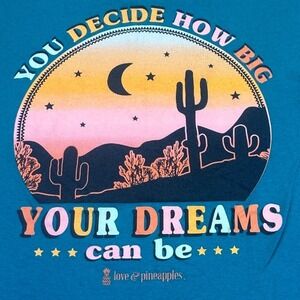 Love & Pineapples Shirt Women's Small Blue Desert Dreams Graphic Inspirational
